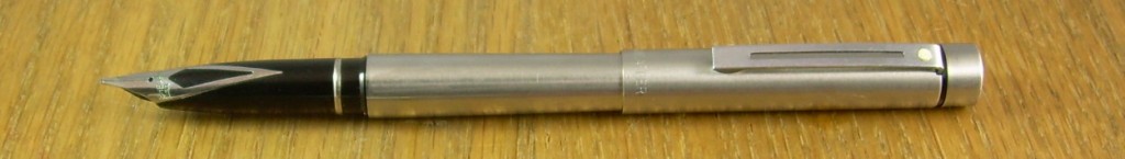Sheaffer Targa 1001. This is a relatively early example of the style, as later 1001s would shift from stainless steel to Sheaffer's preferred brushed chrome.