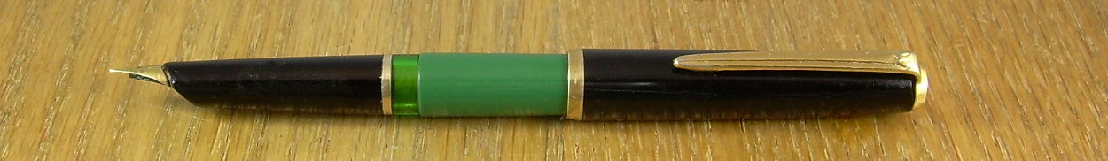 Pelikan MK10. One of my sources indicates that this green-barreled version was intended for export, while domestic examples were black.